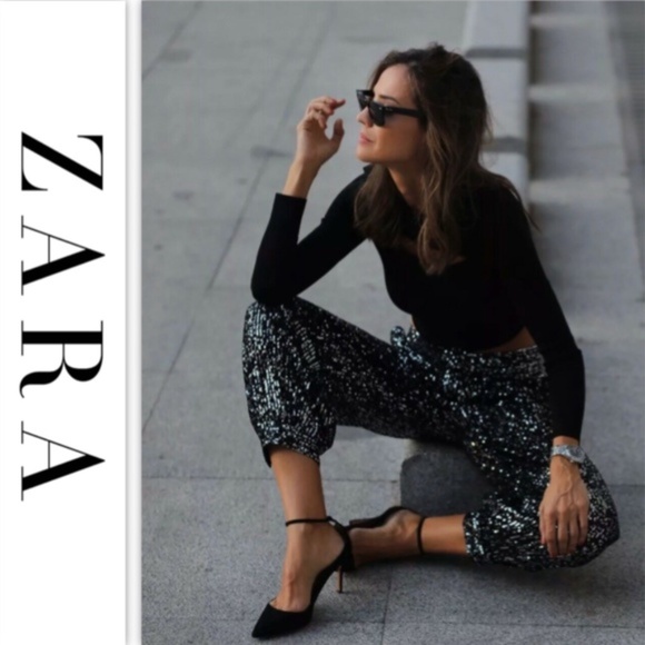 NEW ZARA Black Sequin Pants XS - Picture 5 of 13